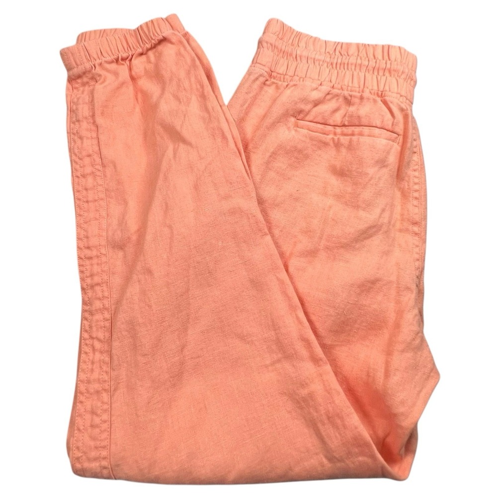Athleta Womens 6 Orange Cabo Linen Joggers Drawstring Elastic Waist Zip Pockets